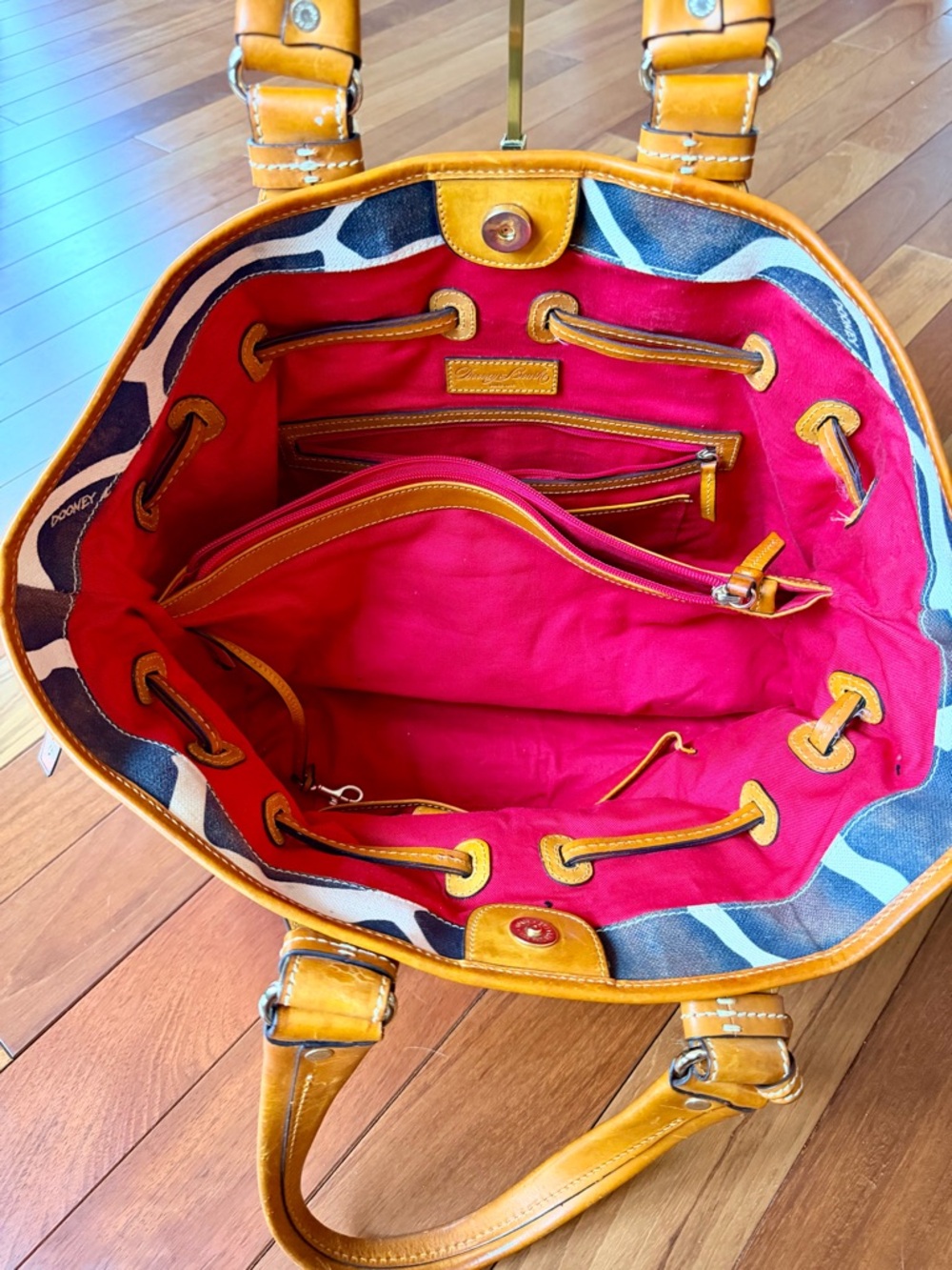 Dooney & Bourke Serengeti Giraffe Canvas Tote with Leather Handles and Trim - Picture 10 of 15